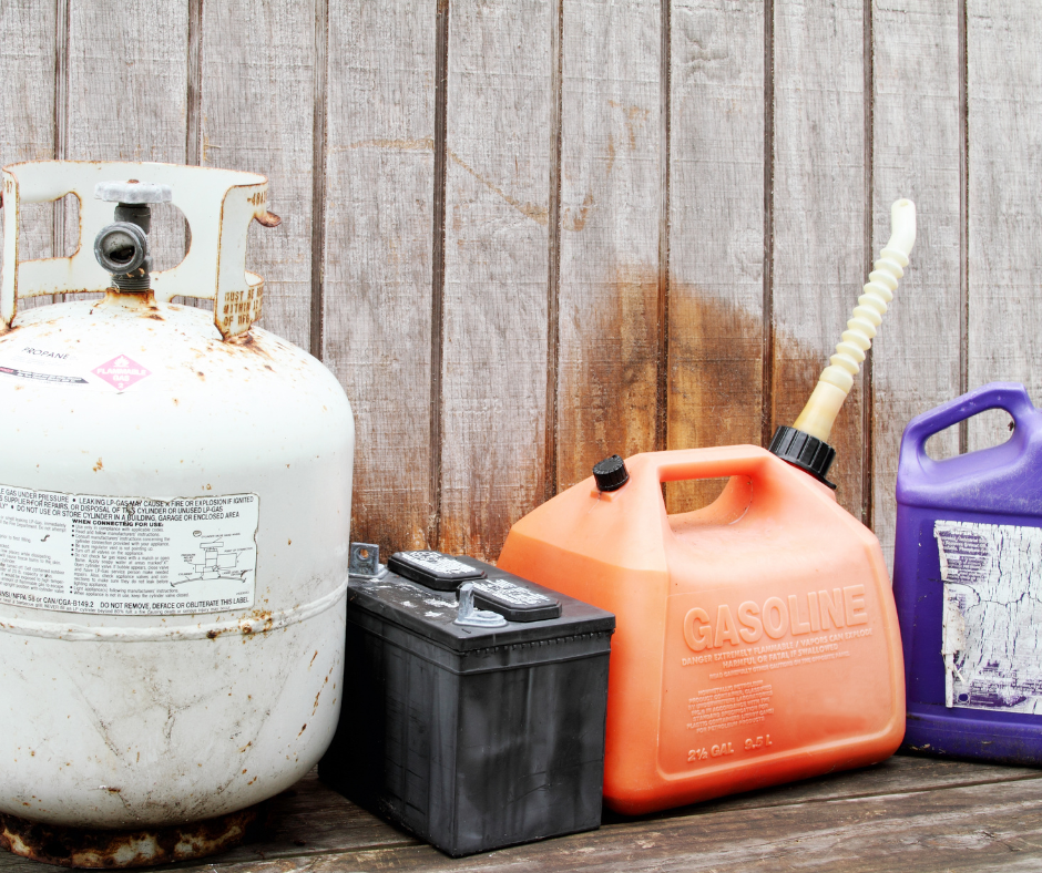gasoline can, propane cylinder and hazardous waste material